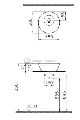 Рукомойник Vitra Geo 7421B003-0016 (4421B003-0016), накладной, 38 см (выставочный образец)