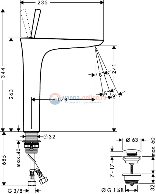 Смеситель Hansgrohe PuraVida 15072400 для раковины, белый/хром
