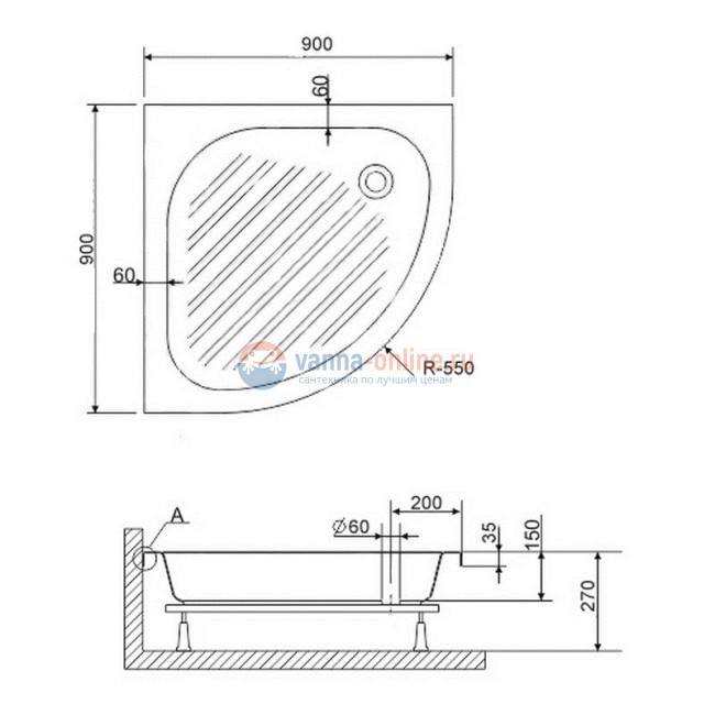 Душевой поддон RGW BP/CL-S 16180399-51 90 x 90 см акриловый, четверть круга, цвет белый