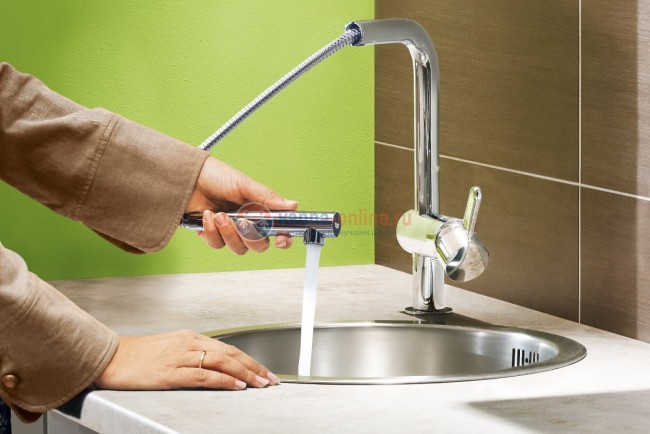Смеситель Grohe MINTA 32168DC0 для кухни с выдвижным изливом, суперсталь