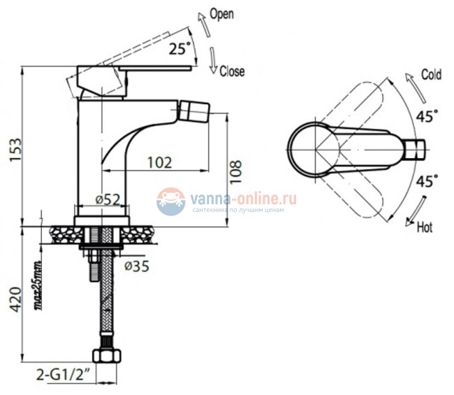 Смеситель Cezares LACONICO-BS-01 для биде, хром