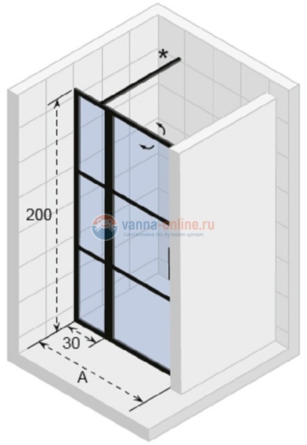 Душевая дверь в нишу Riho Grid XL GB104, GB1110000, 110 х 200 см с фиксированной частью 30 см