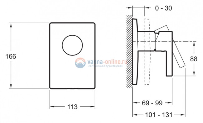 Смеситель Jacob Delafon Stillness E98711-CP для душа, встраиваемый, внешняя часть Смеситель Jacob Delafon Stillness E98711-CP для душа, встраиваемый, внешняя часть