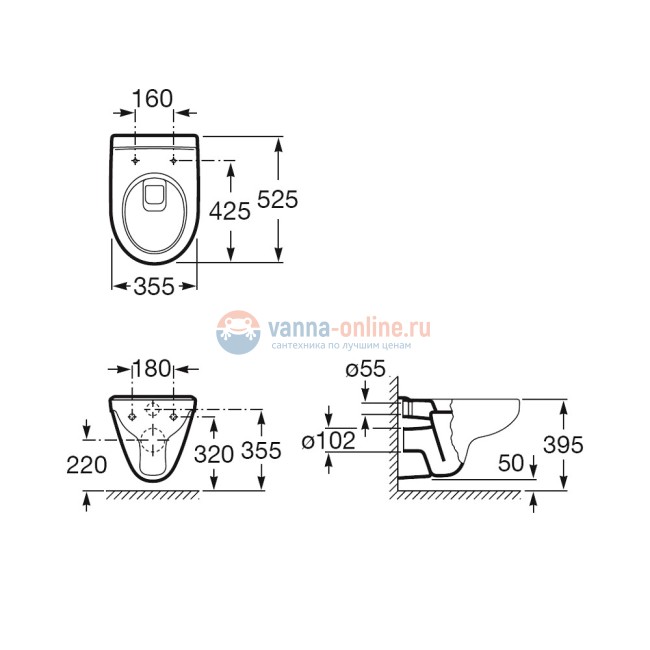 Подвесной унитаз Roca Victoria 34630300R, 52,5 x 35,5 см Подвесной унитаз Roca Victoria 34630300R, 52,5 x 35,5 см