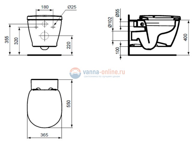 Безободковый подвесной унитаз Ideal Standard CONNECT Rimless E814901