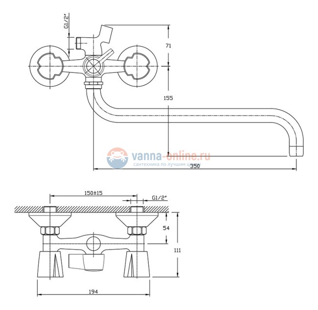Смеситель Agger Retro-R A2022100 для ванны и душа, хром