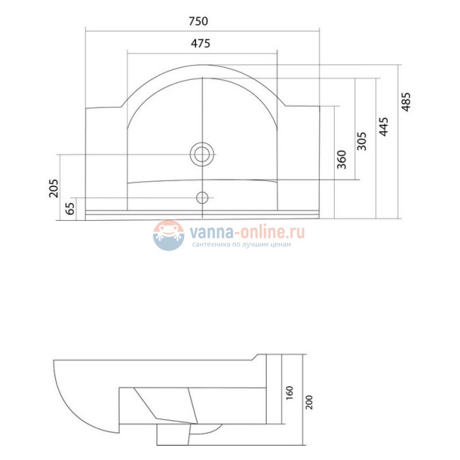 Раковина Акватон Аквалайн 75 см, 1WH110237 Раковина Акватон Аквалайн 75 см, 1WH110237
