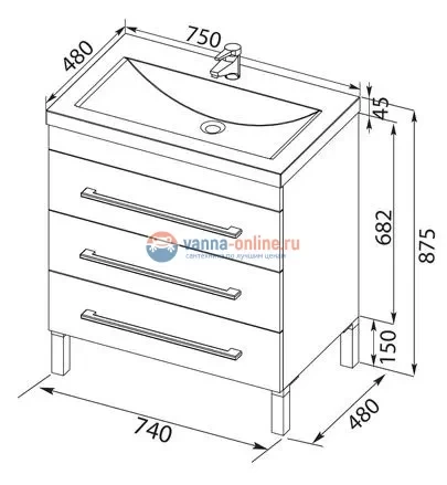 Тумба под раковину Aquanet Верона 75 напольная (3 ящика) 00178254, цвет белый Тумба под раковину Aquanet Верона 75 напольная (3 ящика) 00178254, цвет белый