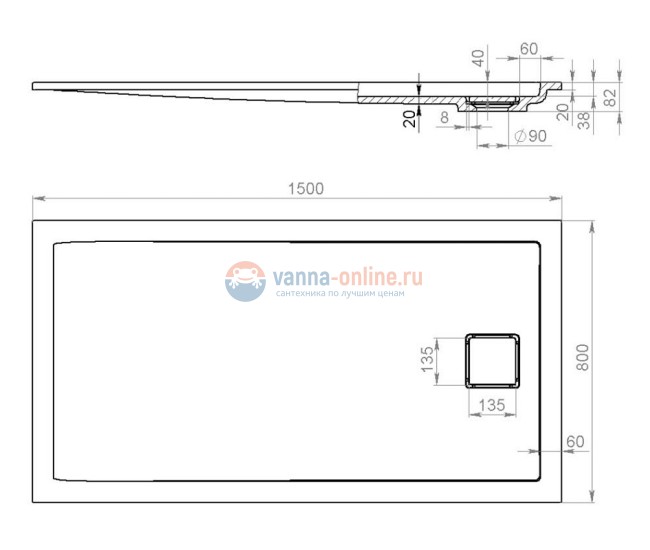Душевой поддон Salini Capri 150 x 80 х 8,2 см, из материала Sapirit, глянцевый белый