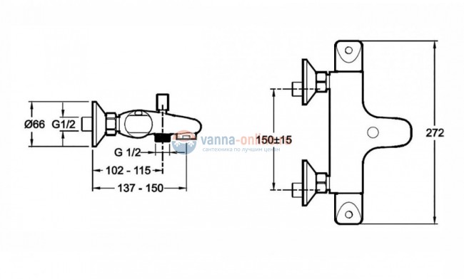 Смеситель Jacob Delafon Robust E75772-CP термостатический для ванны Смеситель Jacob Delafon Robust E75772-CP термостатический для ванны