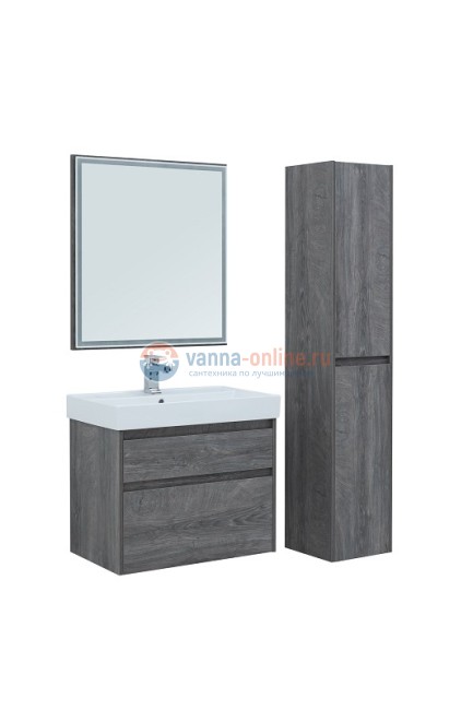 Тумба с раковиной Aquanet Nova Lite 75, 2 ящика, дуб рошелье