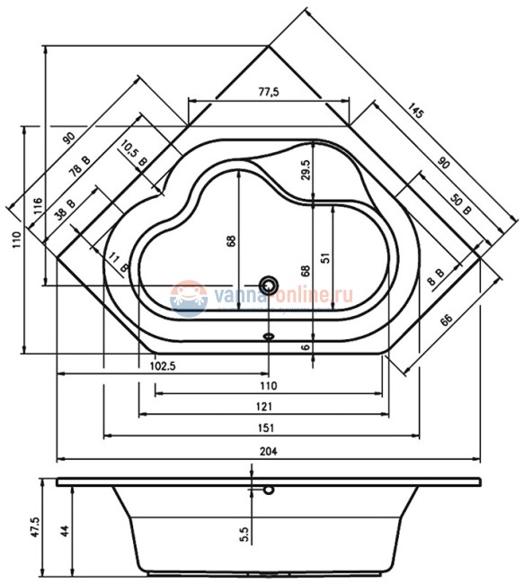 Ванна акриловая Riho Winnipeg 145x145 см