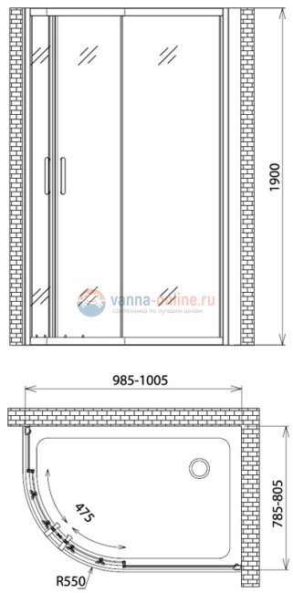Душевой уголок Gemy Victoria S30222, 100 х 80 х 190 см, стекло прозрачное