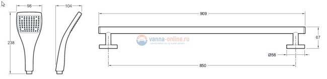 Душевой гарнитур Jacob Delafon EO с душем и метал. штангой 90 см. хром Душевой гарнитур Jacob Delafon EO с душем и метал. штангой 90 см. хром