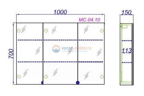 Зеркальный шкаф Aqwella MC.04.10, 100 см