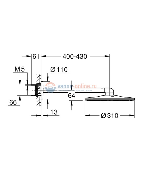 Верхний душ Grohe Rainshower SmartActive 310 26475000, 2 режима струи, хром