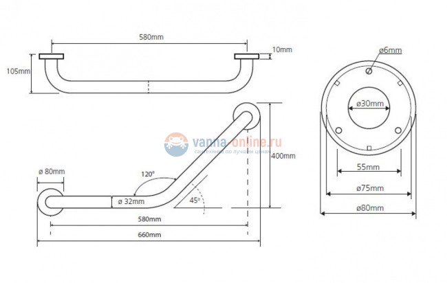 Углoвoй пopучeнь 120° Bemeta Help 301102012 66 x 40 см, хром матовый Углoвoй пopучeнь 120° Bemeta Help 301102012 66 x 40 см, хром матовый
