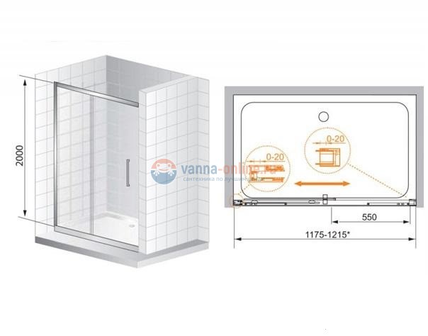 Душевая дверь Cezares PREMIER-SOFT-W-BF-1-120-C-Cr-IV (Idrorepellente Vetro)