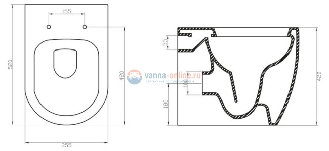 Приставной унитаз BelBagno Marino BB105CBR, безободковый