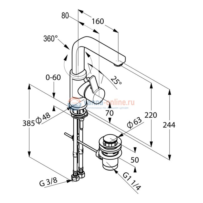 Смеситель Kludi Zenta 420250575 для раковины, рычаг сбоку Смеситель Kludi Zenta 420250575 для раковины, рычаг сбоку