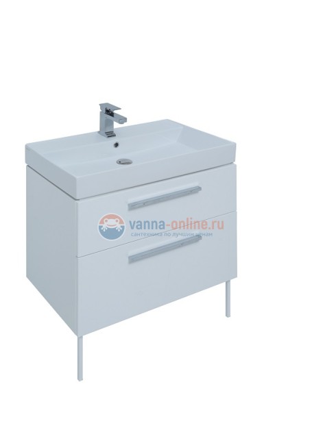 Тумба с раковиной Aquanet Nova Lite 75, 2 ящика, белый глянец(242262)