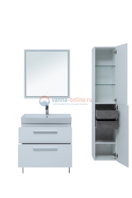 Тумба с раковиной Aquanet Nova Lite 75, 2 ящика, белый глянец(242262)