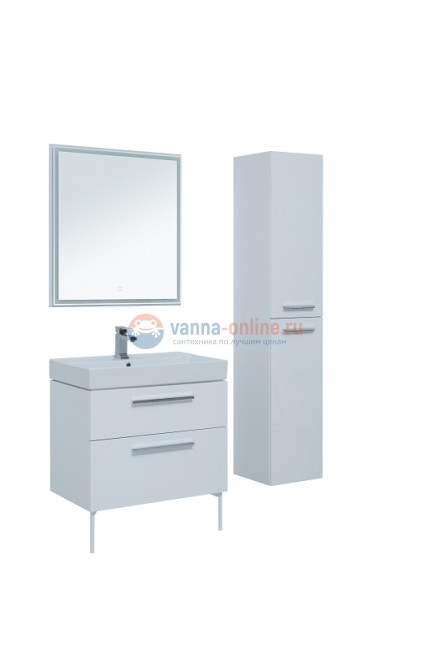 Тумба с раковиной Aquanet Nova Lite 75, 2 ящика, белый глянец(242262)