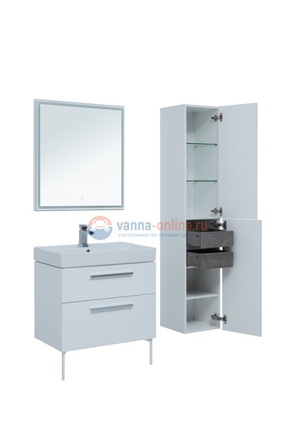 Тумба с раковиной Aquanet Nova Lite 75, 2 ящика, белый глянец(242262)