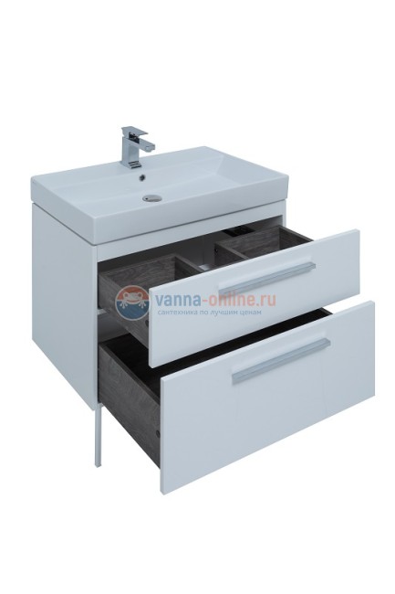 Тумба с раковиной Aquanet Nova Lite 75, 2 ящика, белый глянец(242262)