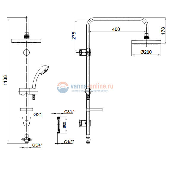 Душевая система E.C.A Kizilirmak 102158001EX, хром