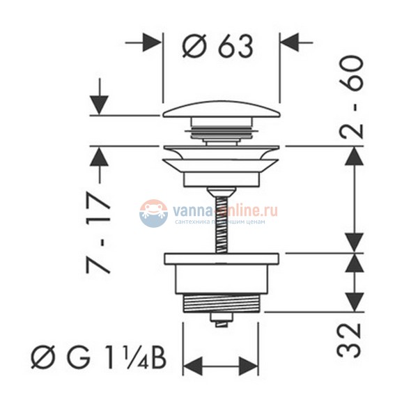 Донный клапан Hansgrohe 50100000 Push-open, для раковины с переливом, хром Донный клапан Hansgrohe 50100000 Push-open, для раковины с переливом, хром