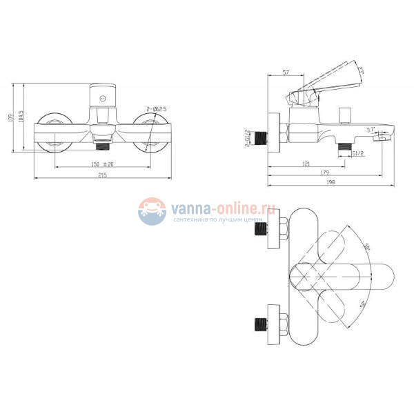 Смеситель для ванны и душа BelBagno Ancora ANC-VASM-CRM Смеситель для ванны и душа BelBagno Ancora ANC-VASM-CRM