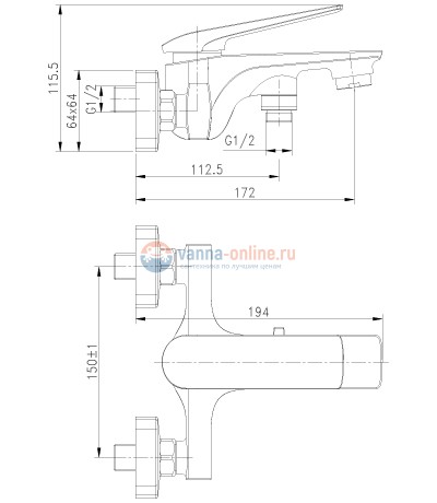 Смеситель для ванны Lemark Allegro LM5914CW с коротким изливом, хром/белый Смеситель для ванны Lemark Allegro LM5914CW с коротким изливом, хром/белый