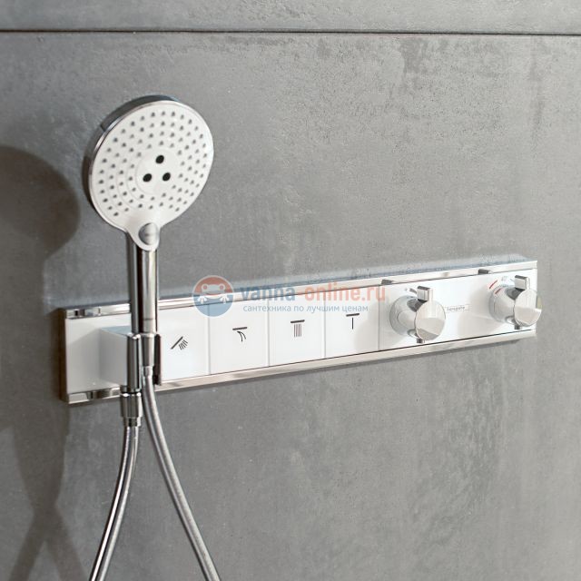 Смеситель для душа Hansgrohe RainSelect 15357400, 4 потребителя, термостатический, белый/хром Смеситель для душа Hansgrohe RainSelect 15357400, 4 потребителя, термостатический, белый/хром