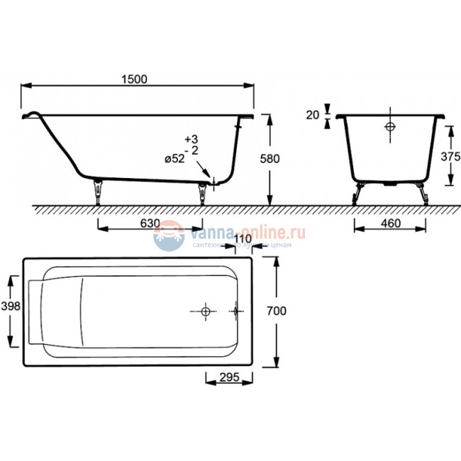 Чугунная ванна Jacob Delafon Parallel E2946-00 150x70 Чугунная ванна Jacob Delafon Parallel E2946-00 150x70