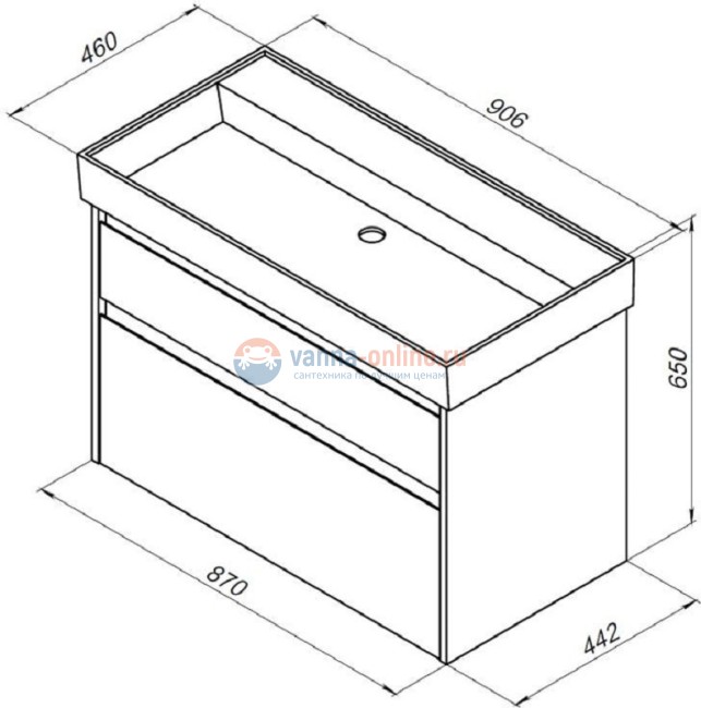 Тумба с раковиной Aquanet Nova Lite 90, 2 ящика, белый глянец