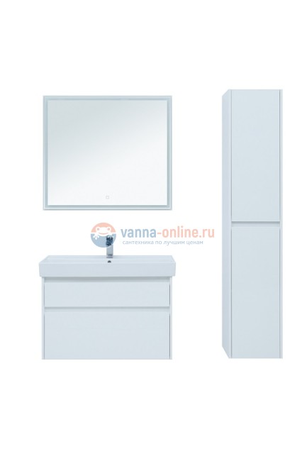 Тумба с раковиной Aquanet Nova Lite 90, 2 ящика, белый глянец