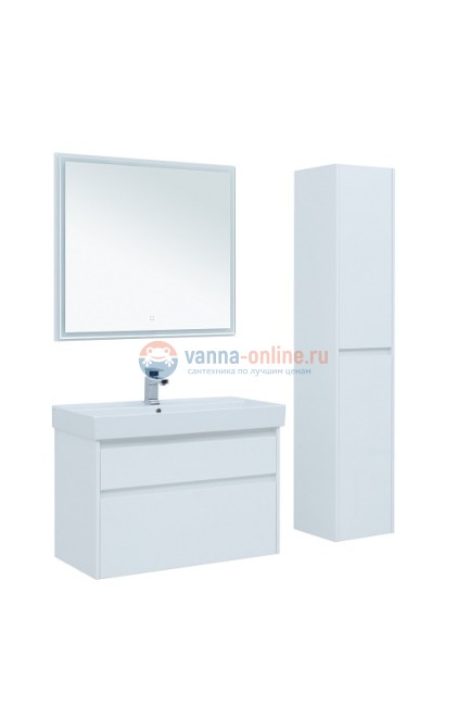Тумба с раковиной Aquanet Nova Lite 90, 2 ящика, белый глянец