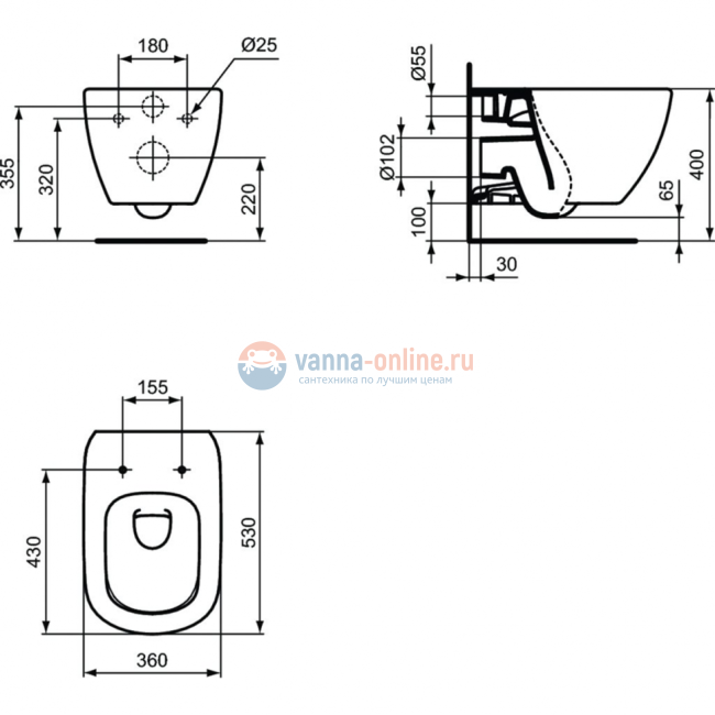 Подвесной унитаз, глубокий смыв Ideal Standard TESI AquaBlade® T0079V3