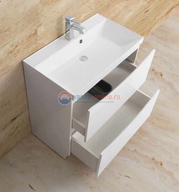 Тумба c раковиной BelBagno Marino MARINO-800-2C-PIA-BL-P, 80 х 45 х 80 см, Bianco Lucido - белый глянец