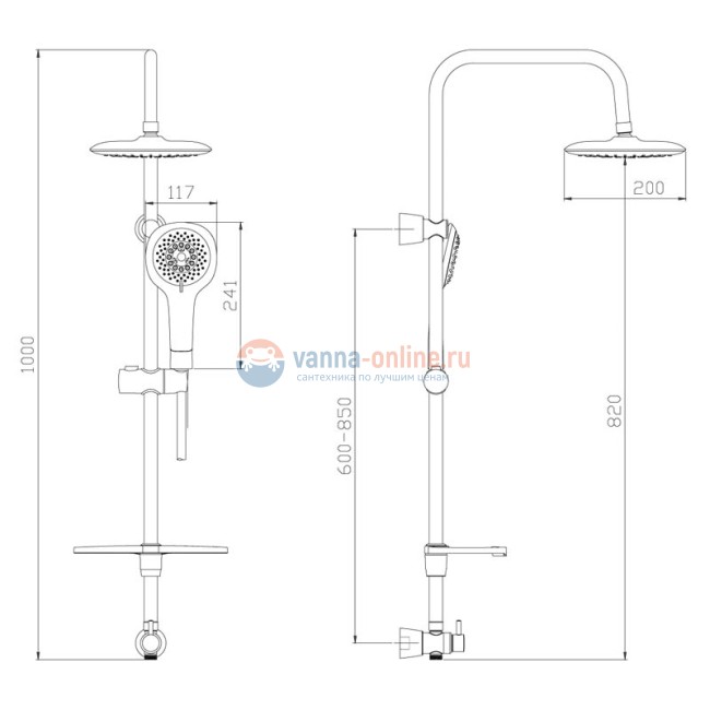 Душевая стойка Lemark LM8808C с верхним душем для встраиваемого смесителя