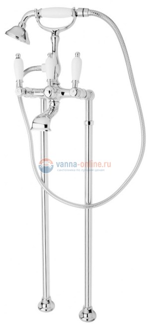 Смеситель Cezares FIRST-VDP-01-Bi для ванны и душа, напольный , хром, ручки белые