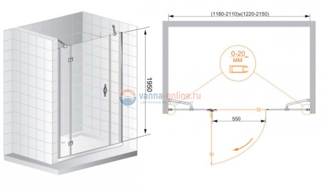 Душевая дверь Cezares BERGAMO-B-13-40+60/40