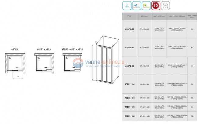 Душевая дверь в нишу Ravak ASDP3-130 00VJ0102Z1, белый/транспарент Душевая дверь в нишу Ravak ASDP3-130 00VJ0102Z1, белый/транспарент