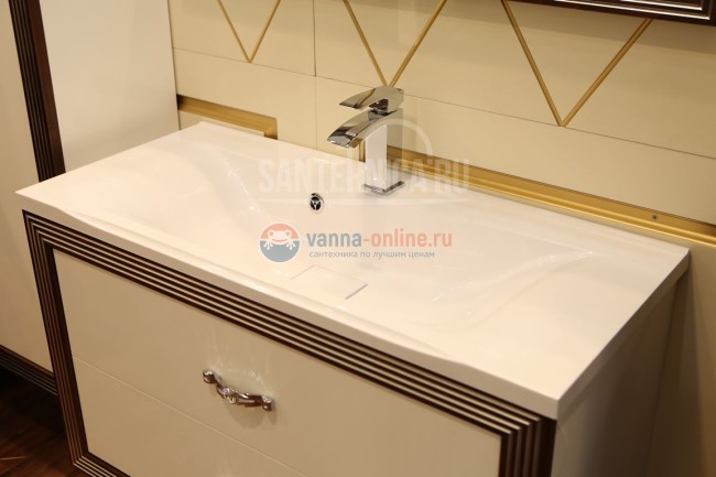 Тумба под раковину Opadiris Карат 80 см, 00-00003518, подвесная, белый глянцевый с серебряной патиной