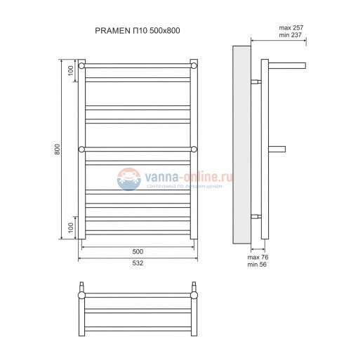 Полотенцесушитель электрический Lemark Pramen LM33810E, П10, ширина 53.2 см, высота 80 см