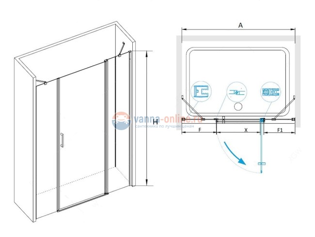Душевая дверь RGW LE-09, 06120915-11, 150 х 195 см распашная, стекло прозрачное, хром