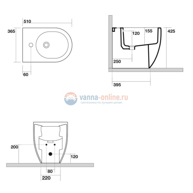 Биде напольное 510х365мм., AXA Glomp