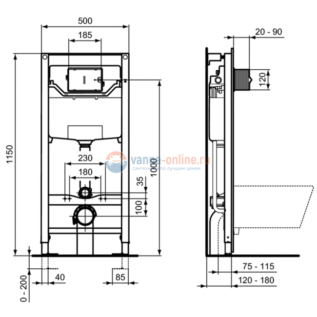 Инсталляция Ideal Standard ProSys E212101 с унитазом Connect Air AquaBlade E005401, сиденье микролифт, комплект