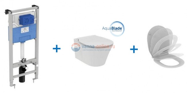 Инсталляция Ideal Standard ProSys E212101 с унитазом Connect Air AquaBlade E005401, сиденье микролифт, комплект